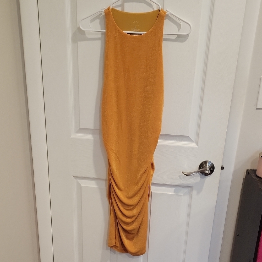 Klassy Network Backless Mustard Dress - Picture 4 of 4